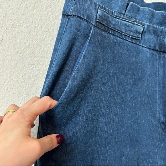 White House Black Market Wide Leg Floral Boot Detail Chambray Trouser Pants Sz 8 - Picture 8 of 15